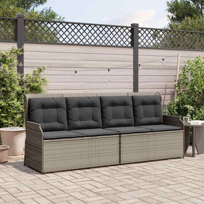 Reclining Garden Bench with Cushions Grey Poly Rattan Payday Deals