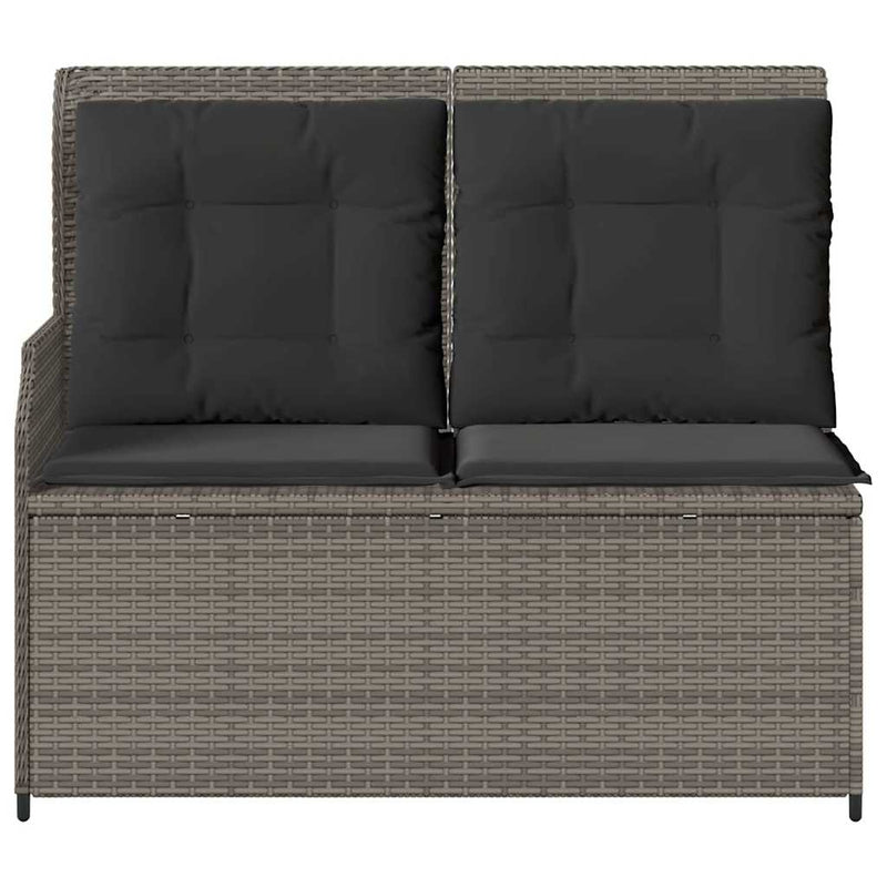 Reclining Garden Bench with Cushions Grey Poly Rattan Payday Deals