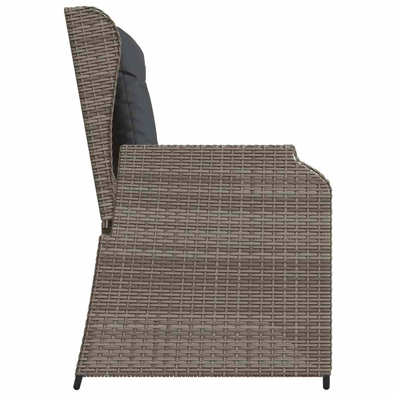 Reclining Garden Bench with Cushions Grey Poly Rattan Payday Deals