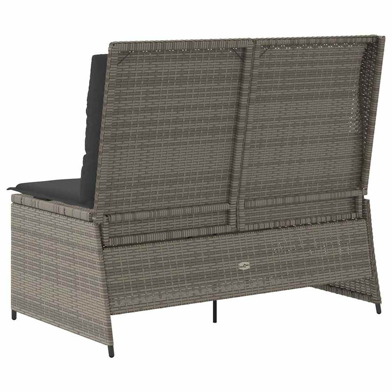 Reclining Garden Bench with Cushions Grey Poly Rattan Payday Deals