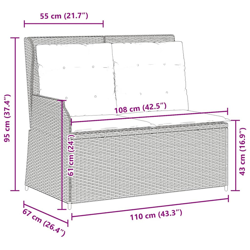 Reclining Garden Bench with Cushions Grey Poly Rattan Payday Deals