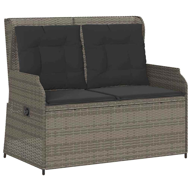 Reclining Garden Bench with Cushions Grey Poly Rattan Payday Deals