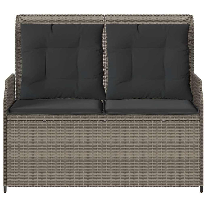 Reclining Garden Bench with Cushions Grey Poly Rattan Payday Deals