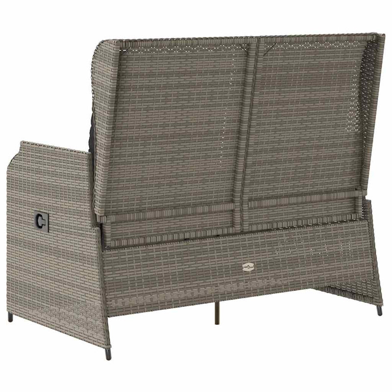 Reclining Garden Bench with Cushions Grey Poly Rattan Payday Deals