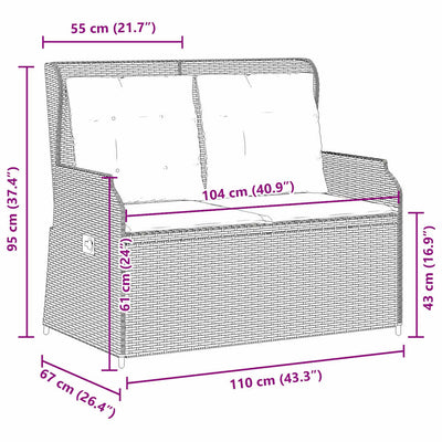 Reclining Garden Bench with Cushions Grey Poly Rattan Payday Deals