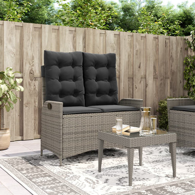 Reclining Garden Bench with Cushions Grey Poly Rattan