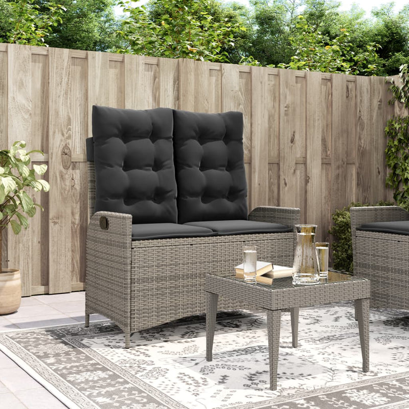 Reclining Garden Bench with Cushions Grey Poly Rattan Payday Deals