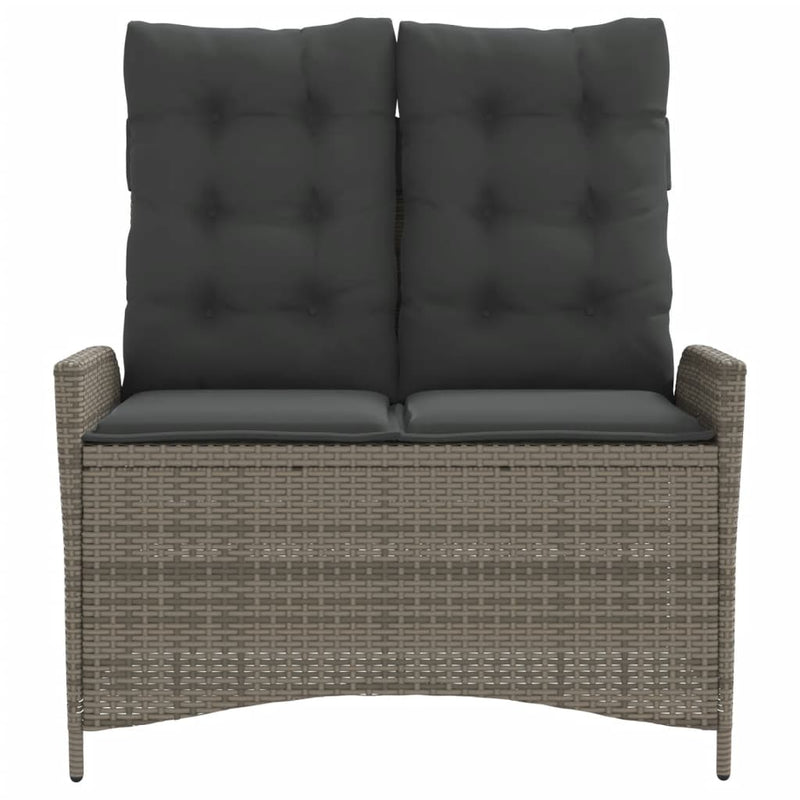 Reclining Garden Bench with Cushions Grey Poly Rattan Payday Deals