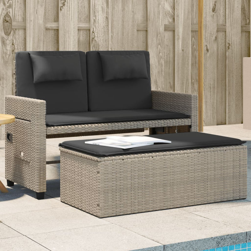 Reclining Garden Bench with Cushions Light Grey Poly Rattan Payday Deals