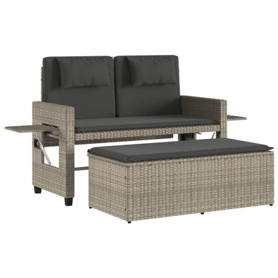 Reclining Garden Bench with Cushions Light Grey Poly Rattan Payday Deals