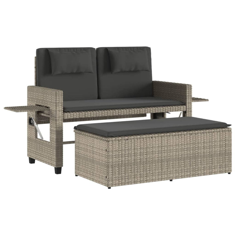Reclining Garden Bench with Cushions Light Grey Poly Rattan Payday Deals