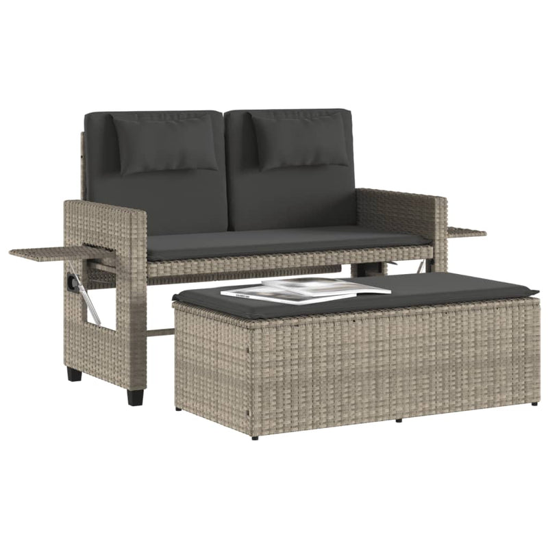 Reclining Garden Bench with Cushions Light Grey Poly Rattan Payday Deals
