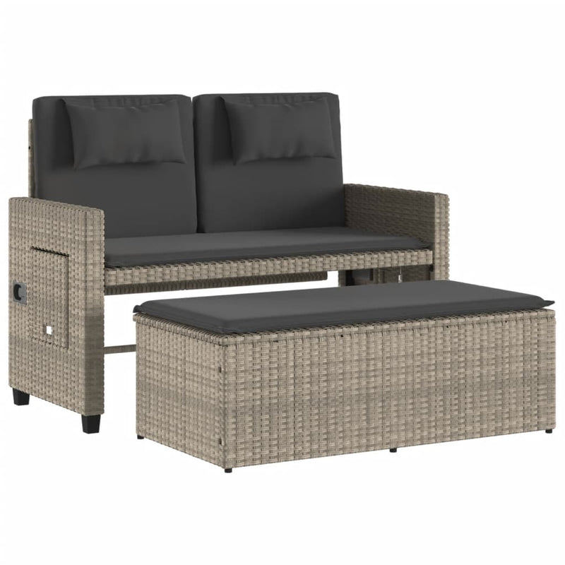 Reclining Garden Bench with Cushions Light Grey Poly Rattan Payday Deals