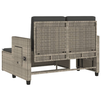 Reclining Garden Bench with Cushions Light Grey Poly Rattan Payday Deals
