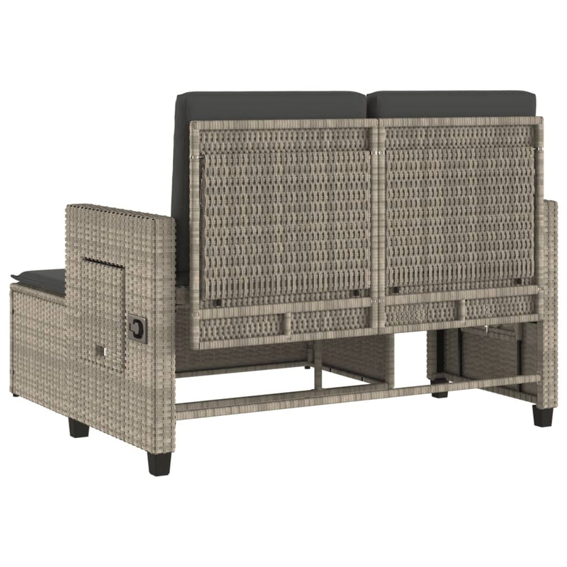 Reclining Garden Bench with Cushions Light Grey Poly Rattan Payday Deals