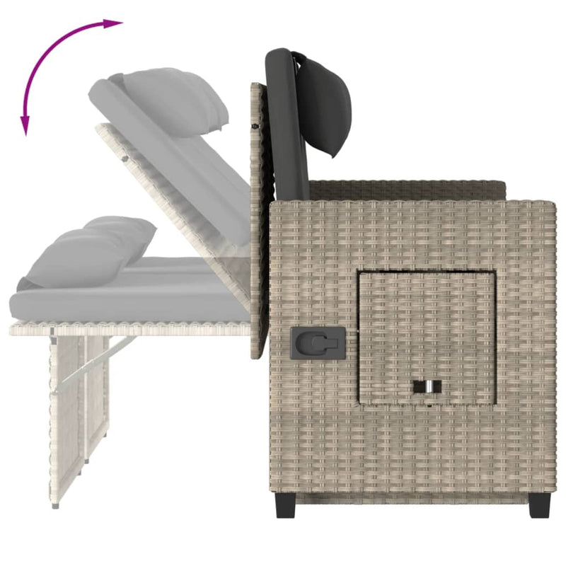 Reclining Garden Bench with Cushions Light Grey Poly Rattan Payday Deals