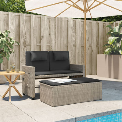 Reclining Garden Bench with Cushions Light Grey Poly Rattan Payday Deals