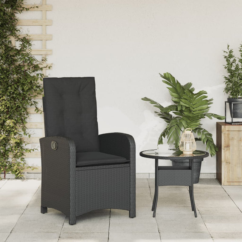 Reclining Garden Chair with Cushions Black Poly Rattan Payday Deals