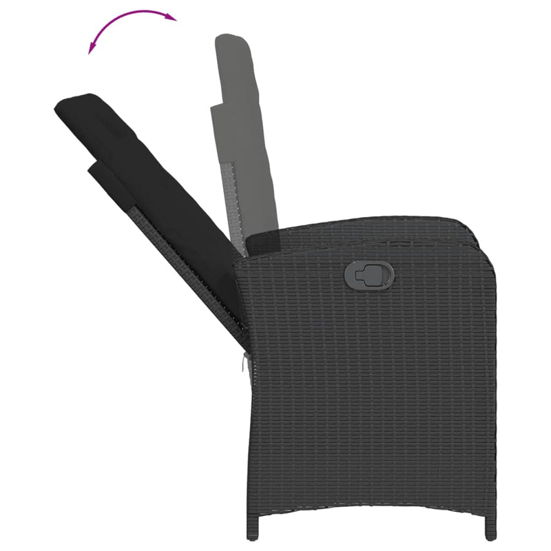 Reclining Garden Chair with Cushions Black Poly Rattan Payday Deals