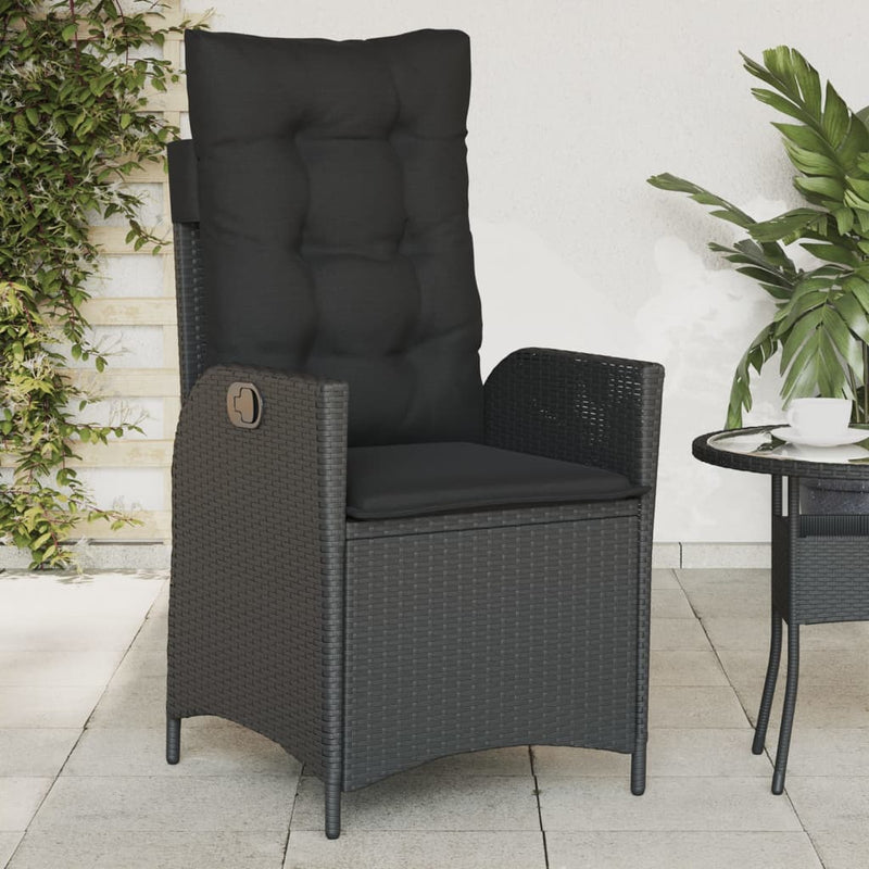 Reclining Garden Chair with Cushions Black Poly Rattan Payday Deals