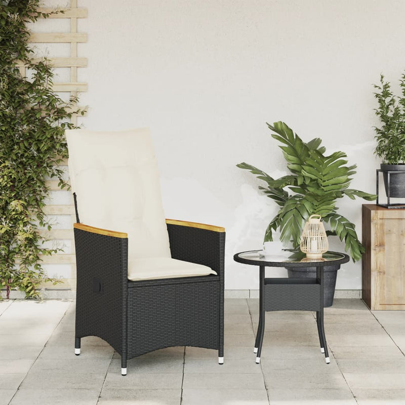 Reclining Garden Chair with Cushions Black Poly Rattan Payday Deals