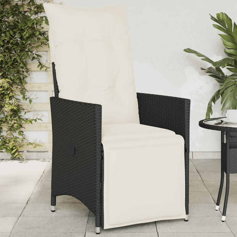 Reclining Garden Chair with Cushions Black Poly Rattan Payday Deals