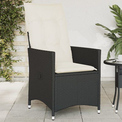 Reclining Garden Chair with Cushions Black Poly Rattan