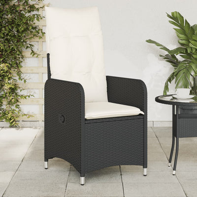 Reclining Garden Chair with Cushions Black Poly Rattan