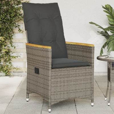 Reclining Garden Chair with Cushions Grey Poly Rattan