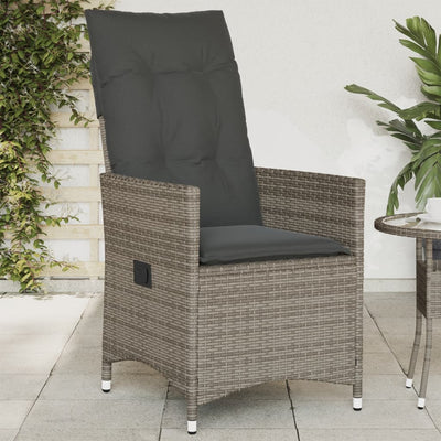 Reclining Garden Chair with Cushions Grey Poly Rattan