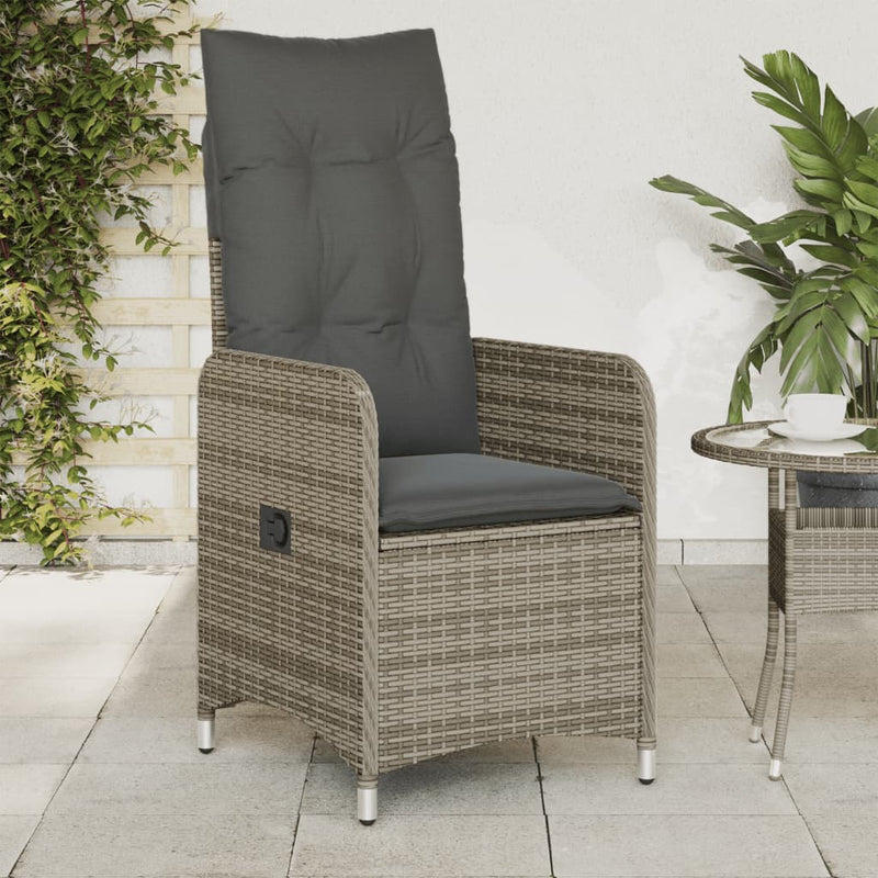 Reclining Garden Chair with Cushions Grey Poly Rattan Payday Deals