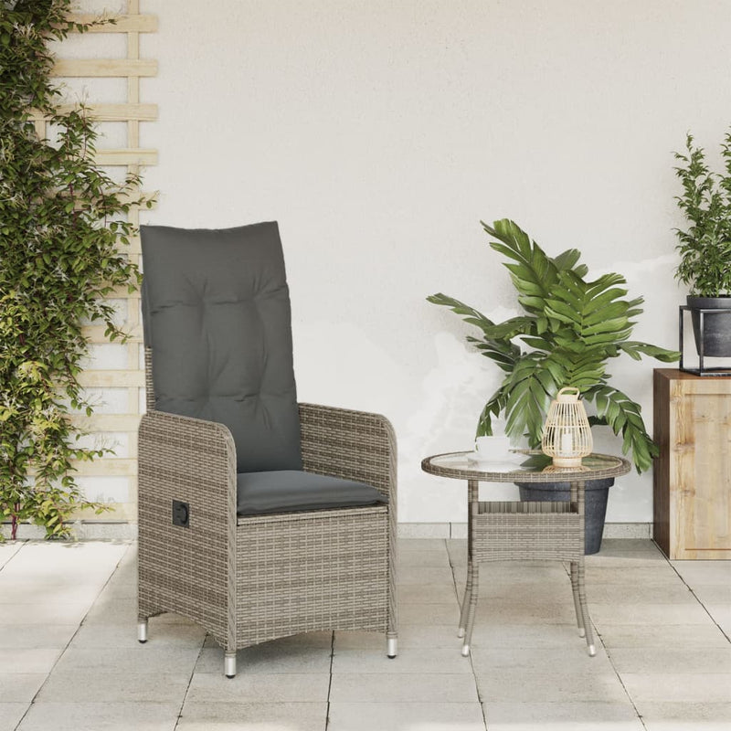 Reclining Garden Chair with Cushions Grey Poly Rattan Payday Deals