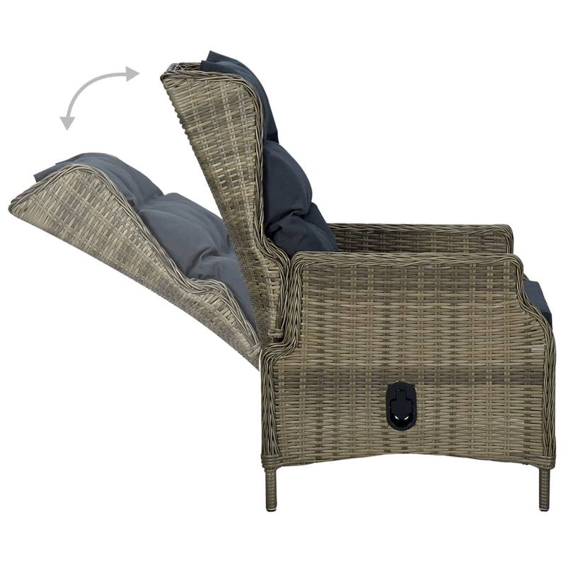 Reclining Garden Chair with Cushions Poly Rattan Brown Payday Deals