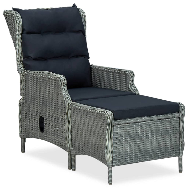 Reclining Garden Chair with Footstool Poly Rattan Light Grey Payday Deals