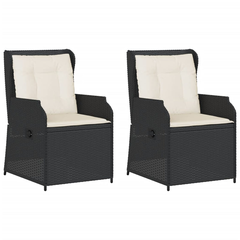 Reclining Garden Chairs 2 pcs with Cushions Black Poly Rattan Payday Deals