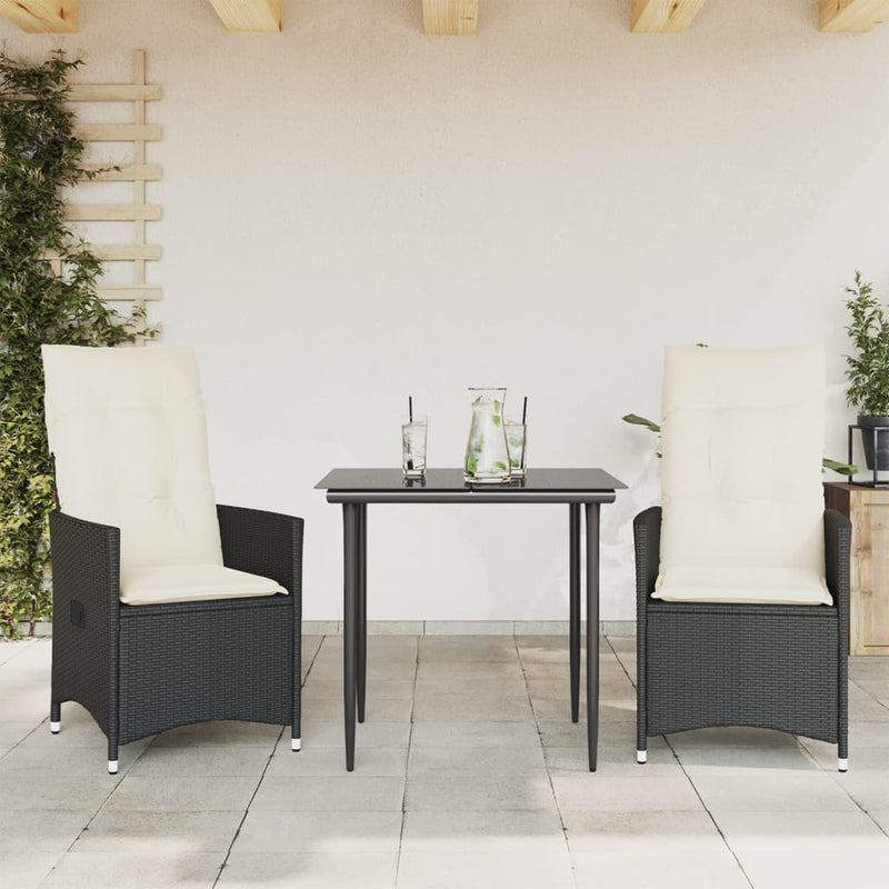 Reclining Garden Chairs 2 pcs with Cushions Black Poly Rattan Payday Deals