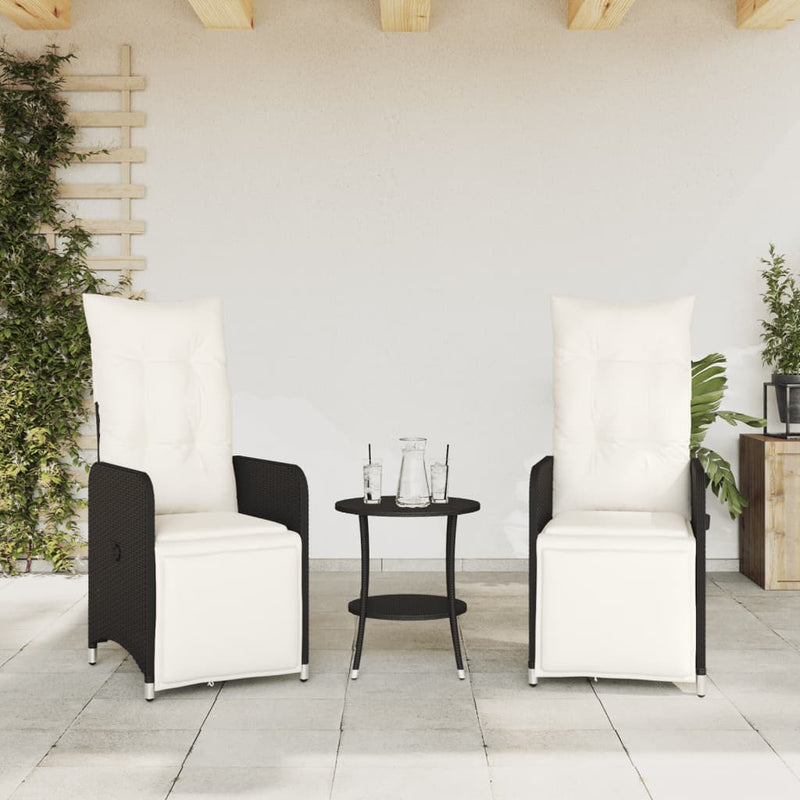 Reclining Garden Chairs 2 pcs with Cushions Black Poly Rattan Payday Deals