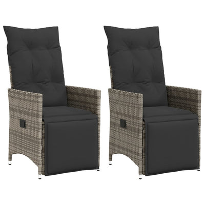 Reclining Garden Chairs 2 pcs with Cushions Grey Poly Rattan