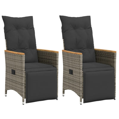 Reclining Garden Chairs 2 pcs with Cushions Grey Poly Rattan