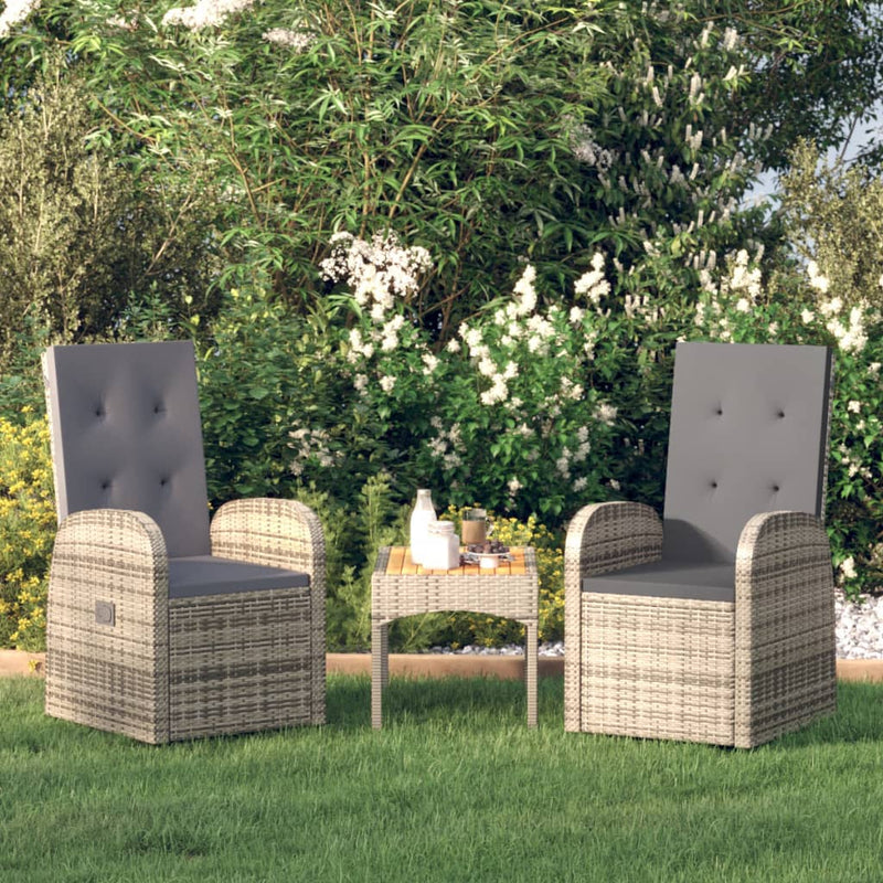 Reclining Garden Chairs 2 pcs with Cushions Poly Rattan Grey Payday Deals