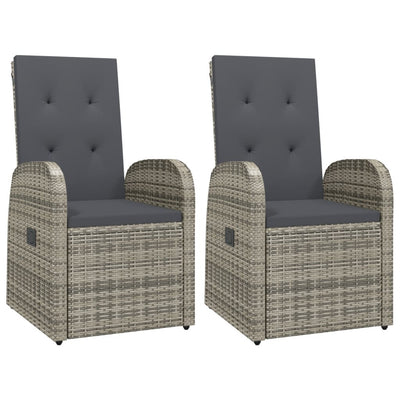 Reclining Garden Chairs 2 pcs with Cushions Poly Rattan Grey Payday Deals