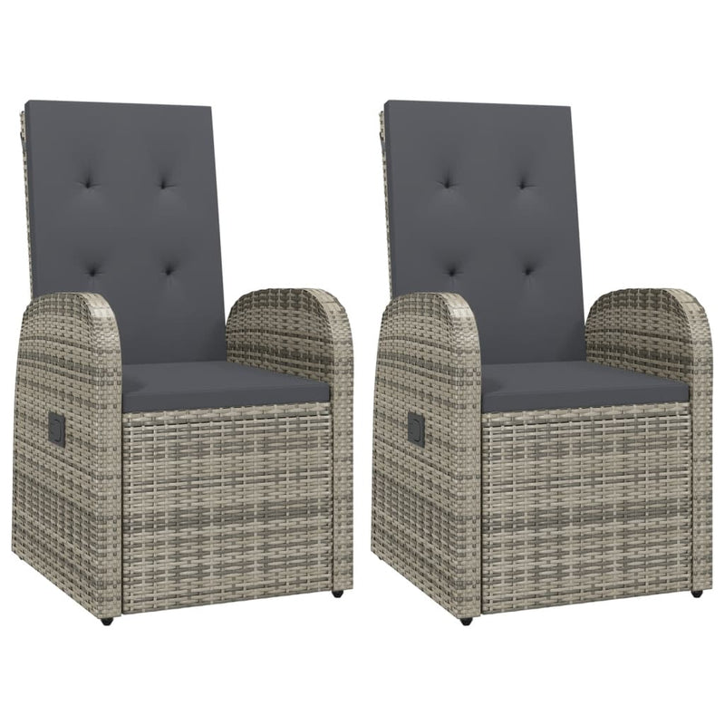 Reclining Garden Chairs 2 pcs with Cushions Poly Rattan Grey Payday Deals
