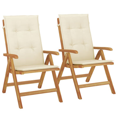 Reclining Garden Chairs with Cushions 2 pcs Solid Wood Teak Payday Deals