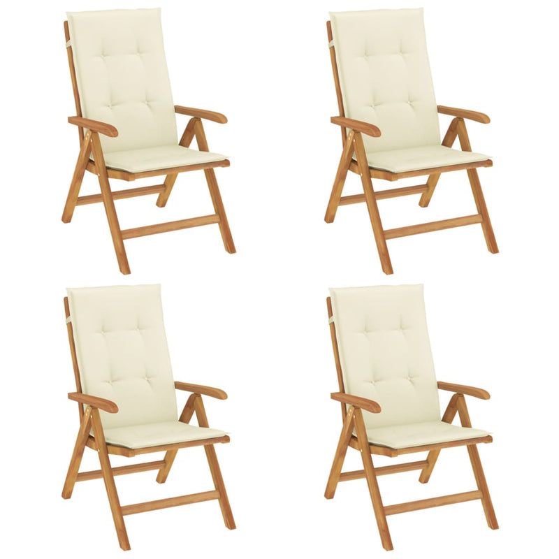Reclining Garden Chairs with Cushions 4 pcs Solid Wood Teak Payday Deals