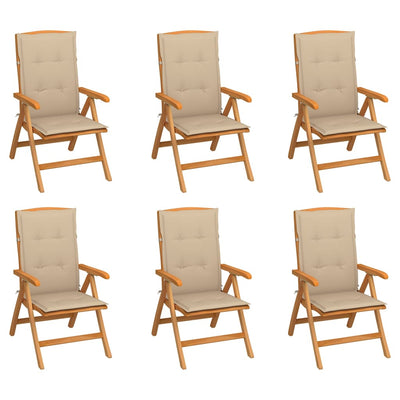 Reclining Garden Chairs with Cushions 6 pcs Solid Teak Wood