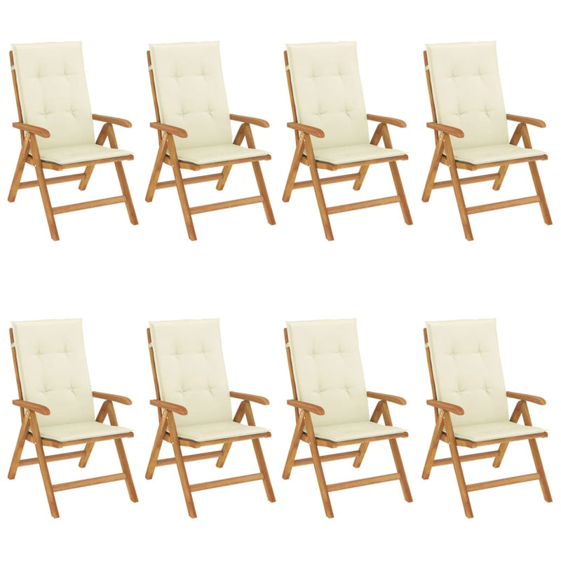 Reclining Garden Chairs with Cushions 8 pcs Solid Wood Teak Payday Deals