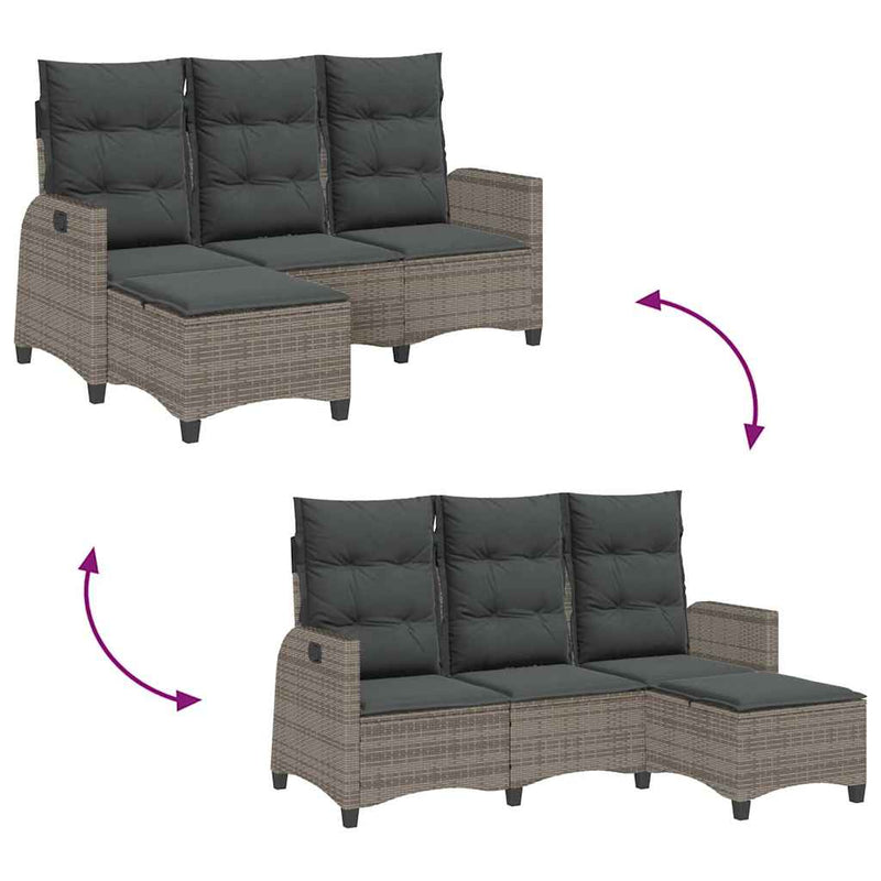 Reclining Garden Sofa with Cushions L-shaped Grey Poly Rattan Payday Deals