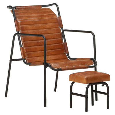 Relaxing Armchair with a Footrest Brown Real Leather Payday Deals