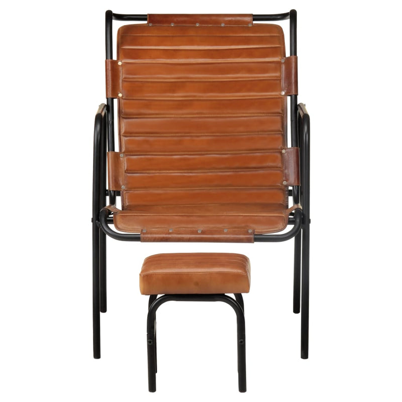 Relaxing Armchair with a Footrest Brown Real Leather Payday Deals