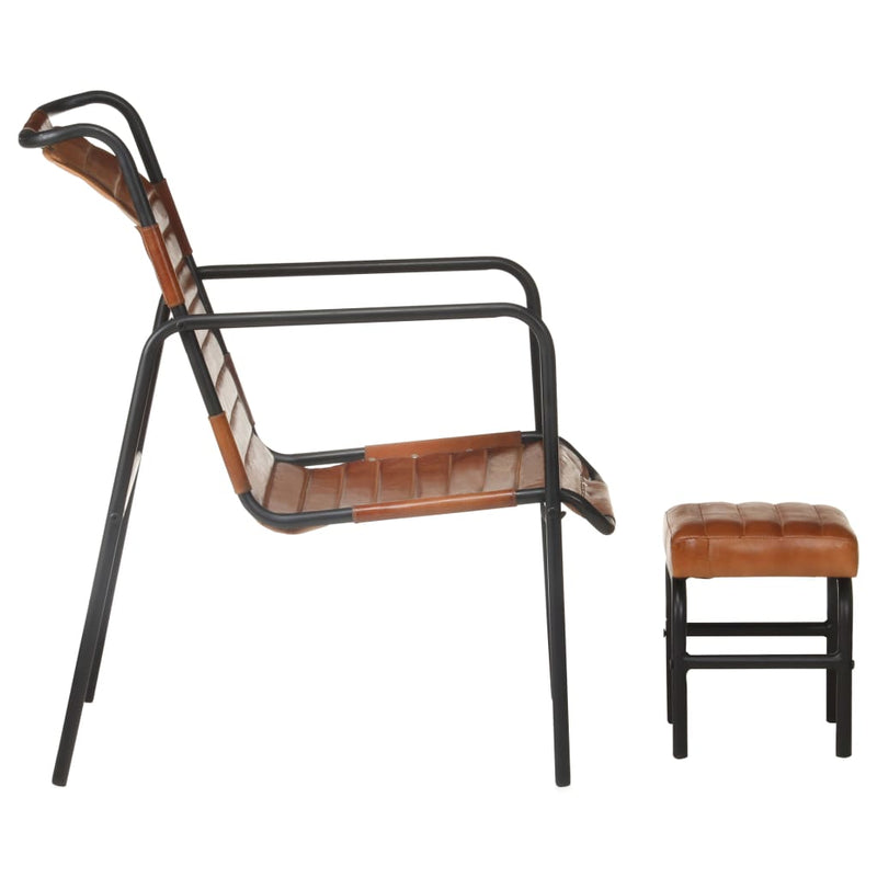 Relaxing Armchair with a Footrest Brown Real Leather Payday Deals